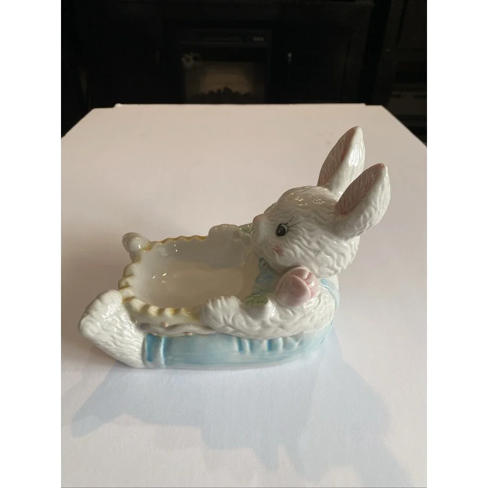 Vintage Bunny Trail Candy Soap Trinket Dish Hermitage Pottery FD101 1998 Nursery